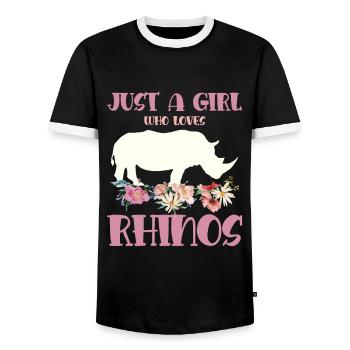 Simply a girl who loves rhinos flowers - Men's Ringer Shirt - black/white - Front - AI Model Female 172 light (172cm) & AI Model Male 178 light (178cm)