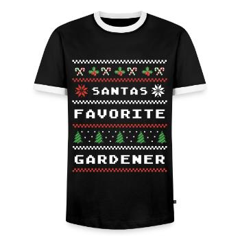 Santa's Favorite Gardener Christmas Motif - Men's Ringer Shirt - black/white - Front - AI Model Female 172 light (172cm) & AI Model Male 178 light (178cm)
