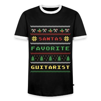 Santa's Favorite Guitarist Christmas Guitar - Men's Ringer Shirt - black/white - Front - AI Model Female 172 light (172cm) & AI Model Male 178 light (178cm)