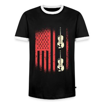 American flag with violins - Men's Ringer Shirt - black/white - Front - AI Model Female 172 light (172cm) & AI Model Male 178 light (178cm)