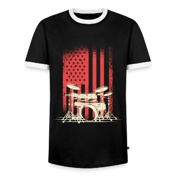 American Flag With Drums Silhouette - Men's Ringer Shirt - black/white - Front - AI Model Female 172 light (172cm) & AI Model Male 178 light (178cm)