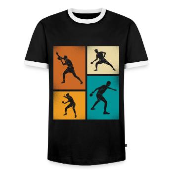 Silhouettes de tennis de table vintage dans un style rétro - T-shirt contrasté Homme - noir/blanc - Devant - AI Model Female 172 light (172cm) & AI Model Male 178 light (178cm)