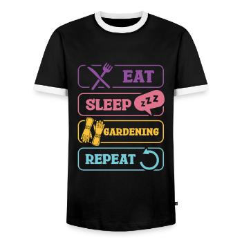 Eat Sleep Gardening Repeat Funnier - Men's Ringer Shirt - black/white - Front - AI Model Female 172 light (172cm) & AI Model Male 178 light (178cm)