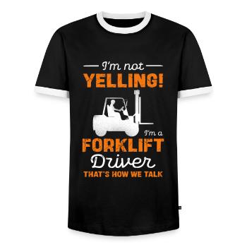 I'm a forklift driver and that's how we talk - Men's Ringer Shirt - black/white - Front - AI Model Female 172 light (172cm) & AI Model Male 178 light (178cm)