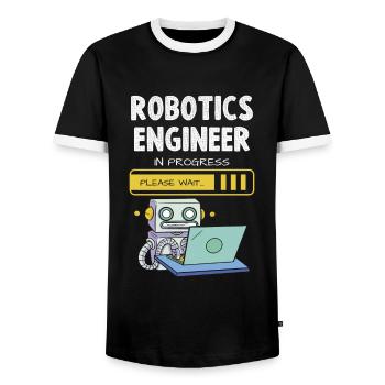 Robotics Engineer In Progress Bitte Warten - Männer Kontrast-T-Shirt - Schwarz/Weiß - Vorne - AI Model Female 172 light (172cm) & AI Model Male 178 light (178cm)