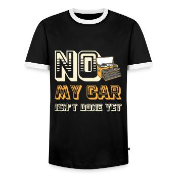 Nein, Mein Auto Ist Noch Nicht Fertig - Männer Kontrast-T-Shirt - Schwarz/Weiß - Vorne - AI Model Female 172 light (172cm) & AI Model Male 178 light (178cm)