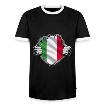 Italian flag in heart-tearing motif - Men's Ringer Shirt - black/white - Front - AI Model Female 172 light (172cm) & AI Model Male 178 light (178cm)