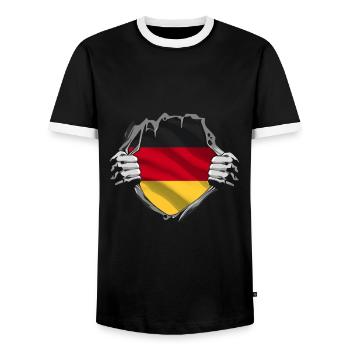 Le drapeau de l’Allemagne en plein cœur - T-shirt contrasté Homme - noir/blanc - Devant - AI Model Female 172 light (172cm) & AI Model Male 178 light (178cm)