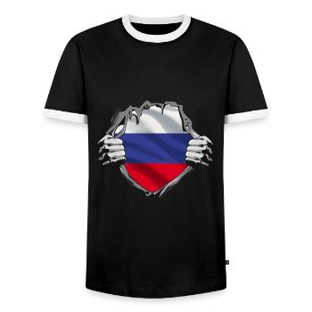 Dévoilement du drapeau russe - T-shirt contrasté Homme - noir/blanc - Devant - AI Model Female 172 light (172cm) & AI Model Male 178 light (178cm)