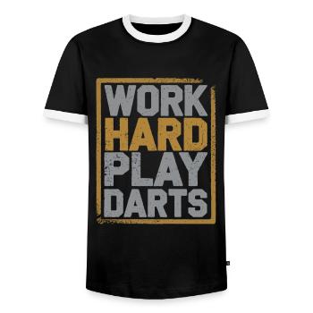 Work Hard Play Darts Darts Player Darts Sport - Men's Ringer Shirt - black/white - Front - AI Model Female 172 light (172cm) & AI Model Male 178 light (178cm)