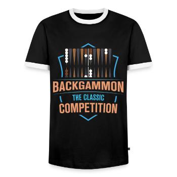 Backgammon Spiel - Männer Kontrast-T-Shirt - Schwarz/Weiß - Vorne - AI Model Female 172 light (172cm) & AI Model Male 178 light (178cm)