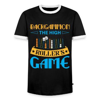 Backgammon Spiel - Männer Kontrast-T-Shirt - Schwarz/Weiß - Vorne - AI Model Female 172 light (172cm) & AI Model Male 178 light (178cm)