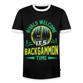 Backgammon Spiel - Männer Kontrast-T-Shirt - Schwarz/Weiß - Vorne - AI Model Female 172 light (172cm) & AI Model Male 178 light (178cm)