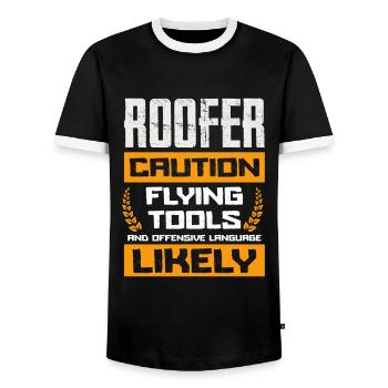 Dachdecker Warnung Fliegende Werkzeuge Und Sprache - Männer Kontrast-T-Shirt - Schwarz/Weiß - Vorne - AI Model Female 172 light (172cm) & AI Model Male 178 light (178cm)