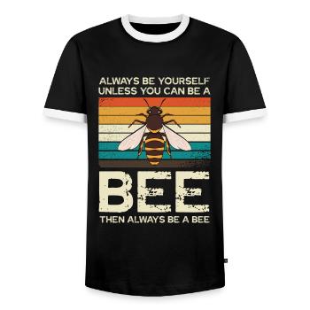 Always be yourself, unless you can be a bee - Men's Ringer Shirt - black/white - Front - AI Model Female 172 light (172cm) & AI Model Male 178 light (178cm)