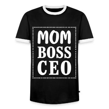 Mom CEO Strong Mom Mindset - Men's Ringer Shirt - black/white - Front - AI Model Female 172 light (172cm) & AI Model Male 178 light (178cm)