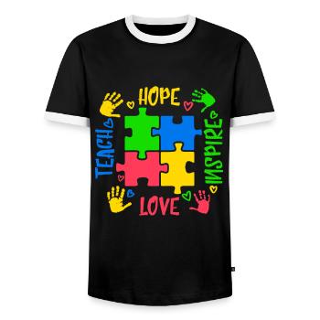 Autism autistic Autism Autism - Men's Ringer Shirt - black/white - Front - AI Model Female 172 light (172cm) & AI Model Male 178 light (178cm)