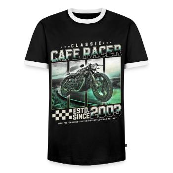 Cafe Racer 2003 Birthday Gift - Men's Ringer Shirt - black/white - Front - AI Model Female 172 light (172cm) & AI Model Male 178 light (178cm)