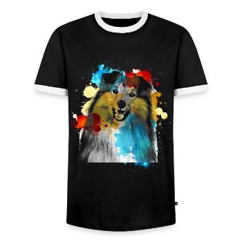 Sheltie Watercolors Colorful - Men's Ringer Shirt - black/white - Front - AI Model Female 172 light (172cm) & AI Model Male 178 light (178cm)