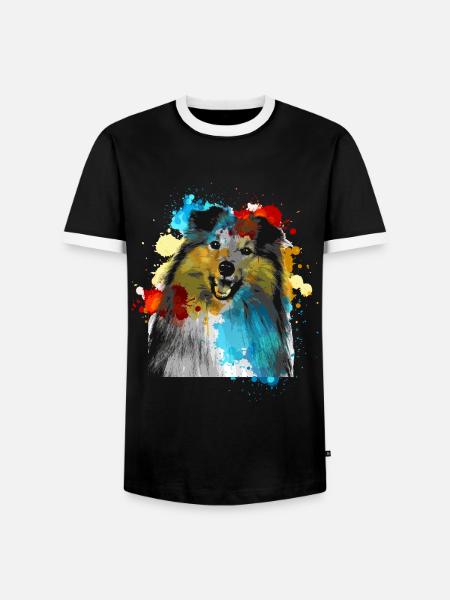 Sheltie Wasserfarben Bunt - Männer Kontrast-T-Shirt - Schwarz/Weiß