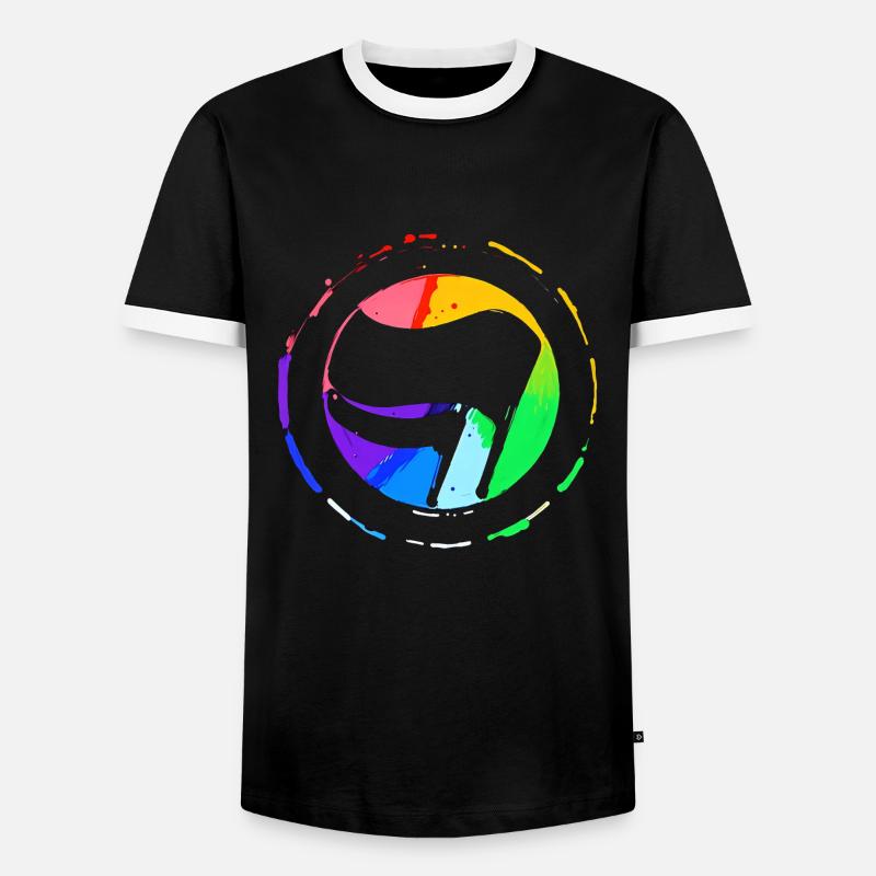 Rainbow Antifa Flag - Men's Ringer Shirt - black/white