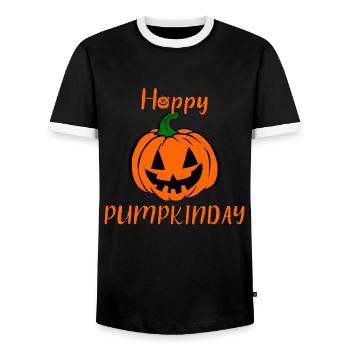 Happy PUMPKINDAY Kürbis Halloween feiern - Männer Kontrast-T-Shirt - Schwarz/Weiß - Vorne - AI Model Female 172 light (172cm) & AI Model Male 178 light (178cm)
