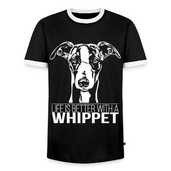 WHIPPET life is better dog saying dog Wilsigns - Men's Ringer Shirt - black/white - Front - AI Model Female 172 light (172cm) & AI Model Male 178 light (178cm)