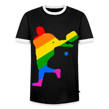LGBTQIA+ Pickleball - Men's Ringer Shirt - black/white - Front - AI Model Female 172 light (172cm) & AI Model Male 178 light (178cm)