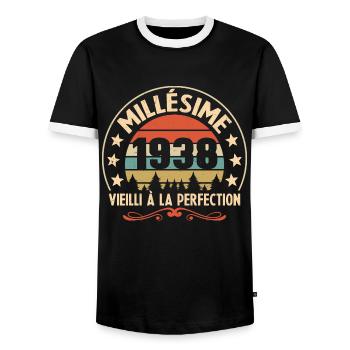 Cadeau Millésime 1938 Vieilli À La Perefection - T-shirt contrasté Homme - noir/blanc - Devant - AI Model Female 172 light (172cm) & AI Model Male 178 light (178cm)