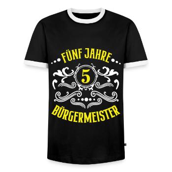 Bürgermeister Jubiläum 5 Jahre Fünf Jubi Arbeit - Männer Kontrast-T-Shirt - Schwarz/Weiß - Vorne - AI Model Female 172 light (172cm) & AI Model Male 178 light (178cm)