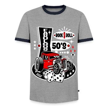 Rockabilly Hot Rod Années 1950 Rockers Vintage Années 50 - T-shirt contrasté Homme - gris/marine  - Devant - AI Model Female 172 light (172cm) & AI Model Male 178 light (178cm)