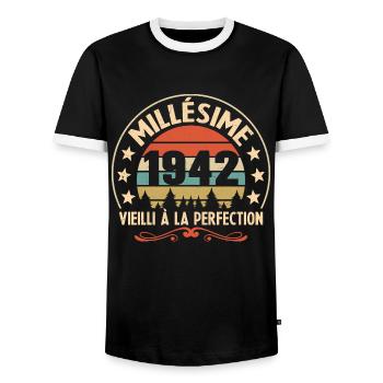 Cadeau Millésime 1942 Vieilli À La Perefection - T-shirt contrasté Homme - noir/blanc - Devant - AI Model Female 172 light (172cm) & AI Model Male 178 light (178cm)