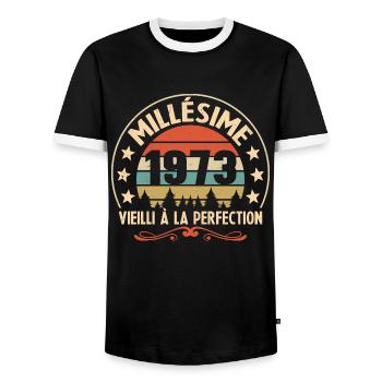 Cadeau Millésime 1973 Vieilli À La Perefection - T-shirt contrasté Homme - noir/blanc - Devant - AI Model Female 172 light (172cm) & AI Model Male 178 light (178cm)