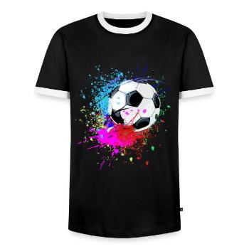 Colorful soccer splash design - Men's Ringer Shirt - black/white - Front - AI Model Female 172 light (172cm) & AI Model Male 178 light (178cm)