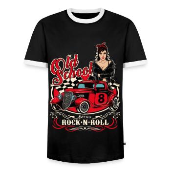 Rockabilly Pin Up Girl 60er Jahre Retro Vintage - Männer Kontrast-T-Shirt - Schwarz/Weiß - Vorne - AI Model Female 172 light (172cm) & AI Model Male 178 light (178cm)