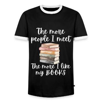 Funny Books Saying for Book Lovers - Men's Ringer Shirt - black/white - Front - AI Model Female 172 light (172cm) & AI Model Male 178 light (178cm)