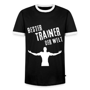 Best Coach Gift Best Coach in the World - Men's Ringer Shirt - black/white - Front - AI Model Female 172 light (172cm) & AI Model Male 178 light (178cm)