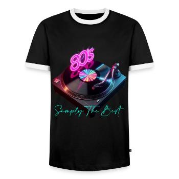 80s - Men's Ringer Shirt - black/white - Front - AI Model Female 172 light (172cm) & AI Model Male 178 light (178cm)