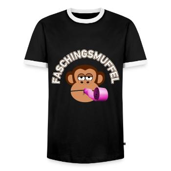 Faschingsmuffel | Affe mit Tröte - Männer Kontrast-T-Shirt - Schwarz/Weiß - Vorne - AI Model Female 172 light (172cm) & AI Model Male 178 light (178cm)