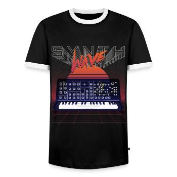 Synthesizer, Recording Studio, Waveform, Synthesis, Electro - Men's Ringer Shirt - black/white - Front - AI Model Female 172 light (172cm) & AI Model Male 178 light (178cm)