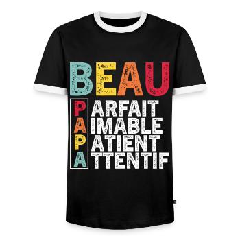 Father's Day Step-Dad 2024 Gift - Men's Ringer Shirt - black/white - Front - AI Model Female 172 light (172cm) & AI Model Male 178 light (178cm)