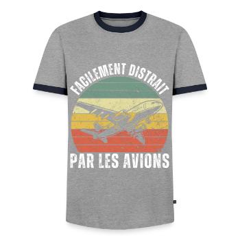 Facilement Distrait Par Les Avions Cadeau Vintage - T-shirt contrasté Homme - gris/marine  - Devant - AI Model Female 172 light (172cm) & AI Model Male 178 light (178cm)