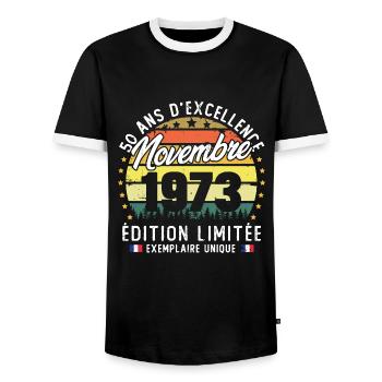 Vintage Cadeau Anniversaire 50 Ans Novembre 1973 - T-shirt contrasté Homme - noir/blanc - Devant - AI Model Female 172 light (172cm) & AI Model Male 178 light (178cm)