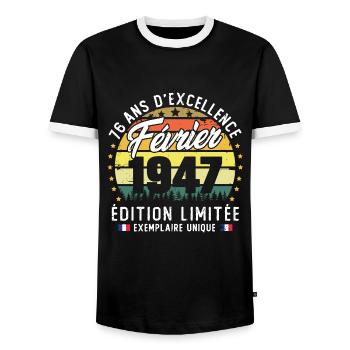 Vintage Cadeau Anniversaire 76 Ans Février 1947 - T-shirt contrasté Homme - noir/blanc - Devant - AI Model Female 172 light (172cm) & AI Model Male 178 light (178cm)