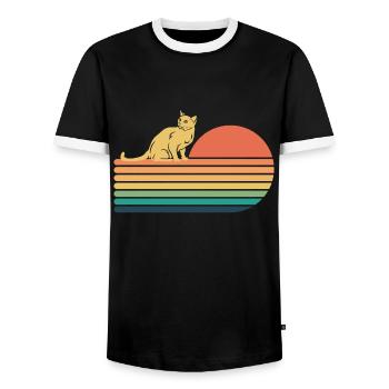 Chat Bleu Russe Rétro Vintage - T-shirt contrasté Homme - noir/blanc - Devant - AI Model Female 172 light (172cm) & AI Model Male 178 light (178cm)