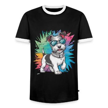 Dandie Dinmont Terrier en dessin animé - T-shirt contrasté Homme - noir/blanc - Devant - AI Model Female 172 light (172cm) & AI Model Male 178 light (178cm)