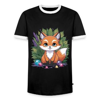 Kawaii Fuchs im Cartoon Stil mit bunten Steinen - Männer Kontrast-T-Shirt - Schwarz/Weiß - Vorne - AI Model Female 172 light (172cm) & AI Model Male 178 light (178cm)