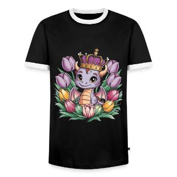 Dragon with crown and colorful tulips - Men's Ringer Shirt - black/white - Front - AI Model Female 172 light (172cm) & AI Model Male 178 light (178cm)