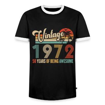 Vintage 1972 Anniversary 50 Years To Be Awesome - Men's Ringer Shirt - black/white - Front - AI Model Female 172 light (172cm) & AI Model Male 178 light (178cm)