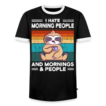Sloth hate morning people hate morning people - Men's Ringer Shirt - black/white - Front - AI Model Female 172 light (172cm) & AI Model Male 178 light (178cm)